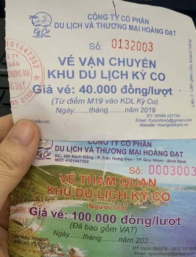 Các loại vé tại khu du lịch Kỳ Co - Quy Nhơn