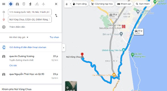 Bản đồ google maps hướng dẫn đi núi Vũng Chua
